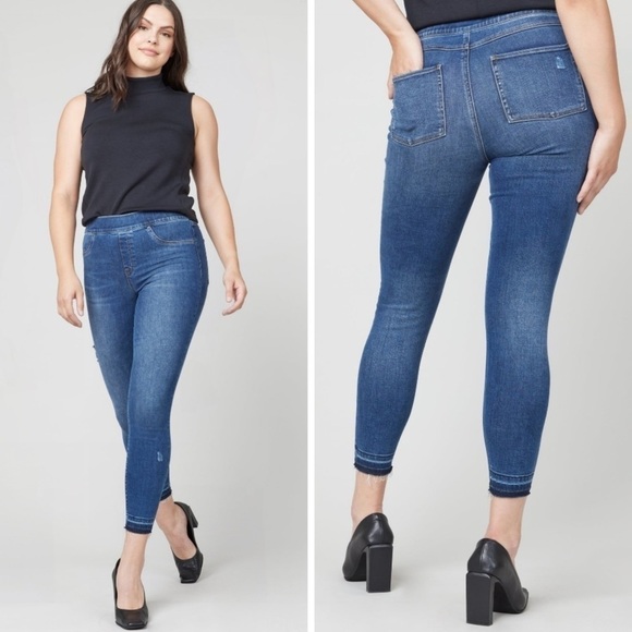 SPANX Distressed High Waisted Ankle Skinny Jeans in Medium Wash Sz S - Picture 1 of 6